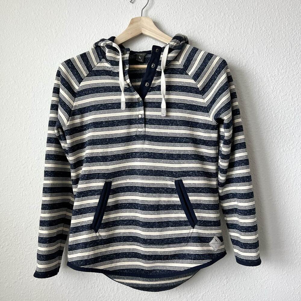 Eddie Bauer Women's Blue White Stripe Snap Hoodie Sweatshirt Medium